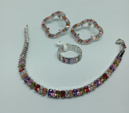Multi-Colored Bracelet, Earrings & Ring Set